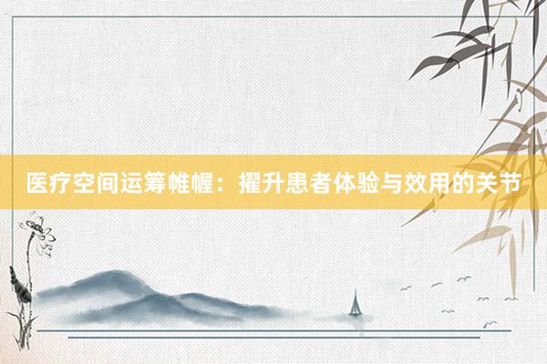 医疗空间运筹帷幄：擢升患者体验与效用的关节